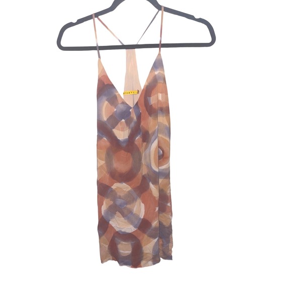 Alice Olivia Demi‎ Drape Back Flutter Dress Geometric Print Orange Purple XS - Picture 2 of 6